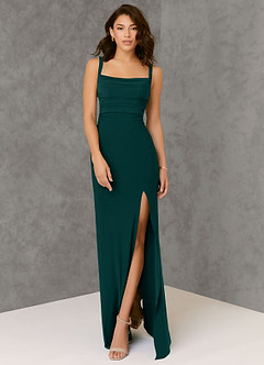 Azazie Nikki Bridesmaid Dresses Pine Sheath Corset Luxe Knit Dress image3