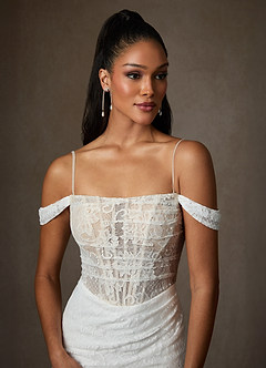 Azazie Idalis Wedding Dresses Diamond White Nude Mermaid Lace Dress image8