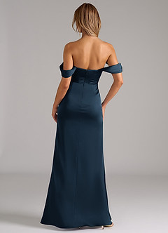 Azazie Johana Brudtärnklänningar Klänning av Sjöjungfru i Stretch Satin Off the shoulder Mörk Marinblå Konvertibel image2