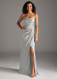 Azazie Deandra Bridesmaid Dresses Silver Mermaid Pleated Stretch Satin Dress image6