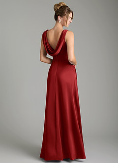 Azazie Karina Bridesmaid Dresses Pomegranate A-Line Pleated Stretch Satin Dress image5