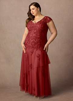 Azazie Romy Mother of the Bride Dresses Rust Mermaid V-Neck Sequins Tulle Dress image9