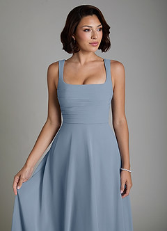 Azazie Azaria Abiti da Damigella Abito A-Line in Chiffon Corsetto Blu Polveroso image3