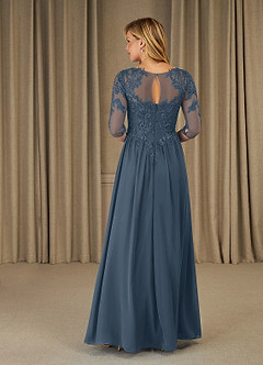 Azazie Mirielle Brudens mor kjoler A-Line Scoop Blonde Chiffon Gulv-længde Kjole image2