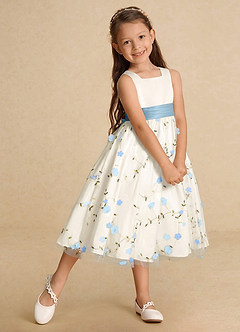 Azazie Pollie Flower Girl Dresses Sky Blue Sky Blue A-Line Bow Tulle Dress image7