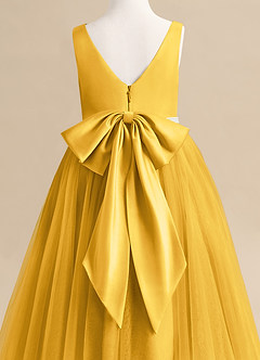 Azazie Firefly Flower Girl Dresses Marigold A-Line Bow Matte Satin Dress image6