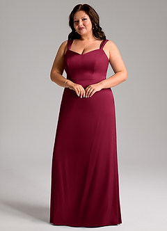 Azazie Denice Bridesmaid Dresses Burgundy Sheath Pleated Stretch Satin Dress image6