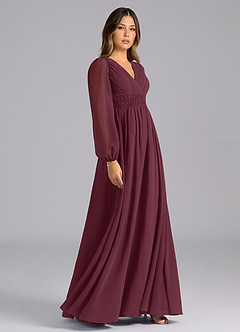 Azazie Palerma Bridesmaid Dresses Cabernet A-Line Long Sleeve Chiffon Dress image5