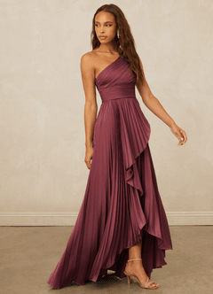 Christian Siriano Bridal for Azazie 1008 Bridesmaid Dresses Merlot A-Line One Shoulder Stretch Satin Dress image4