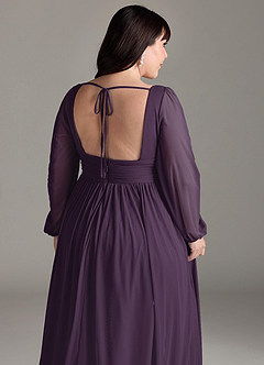 Azazie Norah Bridesmaid Dresses Plum A-Line V-Neck Long Sleeve Chiffon Dress image13