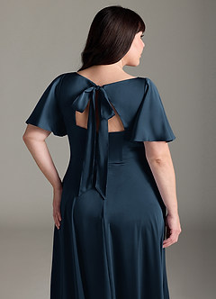 Azazie Kimber Brautjungfernkleider A-Linie Gestreift Stretch-Satin Kleid Dunkelmarine image12