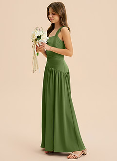 Azazie Dotty Junior A-Linie Plissee Stretch-Satin Kleid Wacholder image3