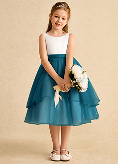 Azazie Rene Flower Girl Dresses Ivory Ink Blue A-Line Bow Tulle Dress image6