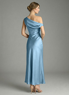 Azazie Emerson Bridesmaid Dresses Steel Blue Mermaid Off the Shoulder Stretch Satin Dress image6