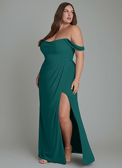 Azazie Johana Bridesmaid Dresses Peacock Mermaid Off the Shoulder Chiffon Convertible Dress image12