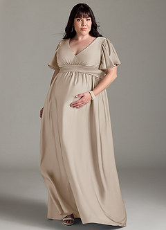Azazie Verna vestidos de dama de honor de maternidad Vestido de Corte En A Volante Hasta el suelo Satén Elástico image9