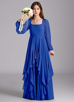 Azazie Clara Junior Jurk van Chiffon met A-Lijn Blouson Koningsblauw image3