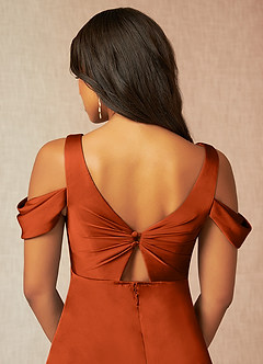 Azazie Rhea Zwangerschaps Bruidsmeisjekleding A-Lijn Off The Shoulder Geplooid Stretch Satijn Vloerlengte Jurk image7