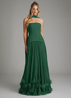 Azazie Alex Vestidos de damas de honor Vestido Verde Oscuro de Gasa de Línea A con Corsé image1