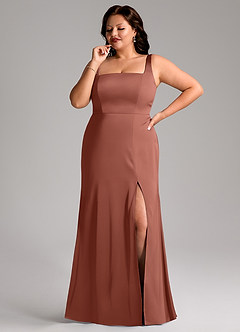 Azazie Frostine Bridesmaid Dresses Auburn A-Line Bow Stretch Satin Dress image10