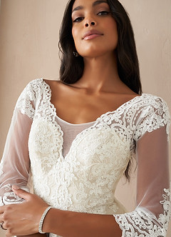 Azazie Sandoval Wedding Dresses Diamond White Champagne A-Line Lace Tulle Dress image5