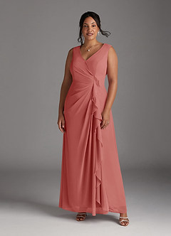 Azazie Manuella Mère de la mariée Robes Robe Trapèze en Mousseline de soie Col V plissé Antique Rose image11