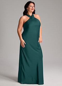 Azazie Doretta Bridesmaid Dresses Pine Mermaid Pleated Stretch Satin Dress image8