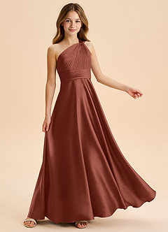 Azazie Charlize Junior Auburn A-Line Pleated Stretch Satin Dress image5