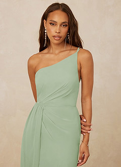 Christian Siriano Bridal for Azazie 1003 Bridesmaid Dresses Dusty Sage Sheath One Shoulder Chiffon Dress image4