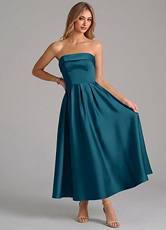 Azazie Lucienne Suknie dla druhen Linia A Pofałdowany Satyna elastyczna Długość kostki Sukienka image5