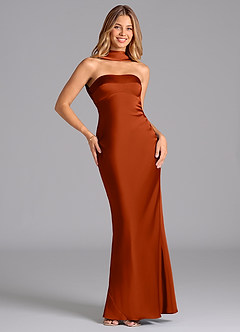 Azazie Lusinda Bridesmaid Dresses Paprika Mermaid Strapless Stretch Satin Dress image3