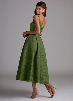 Azazie Amalie Bridesmaid Dresses Olive A-Line Pleated Floral Burnout Dress image2