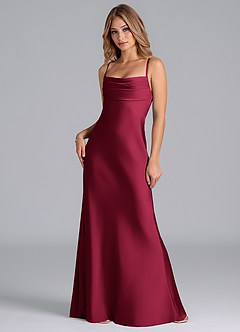 Azazie Seema At-home Try On Dresses Burgundy Mermaid Corset Stretch Satin Dress image3