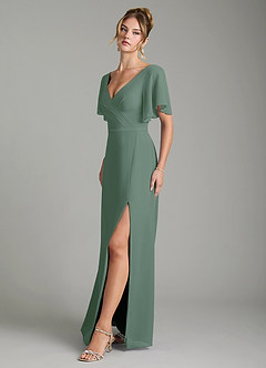 Azazie Ambrosia Bridesmaid Dresses Eucalyptus A-Line Pleated Chiffon Dress image4