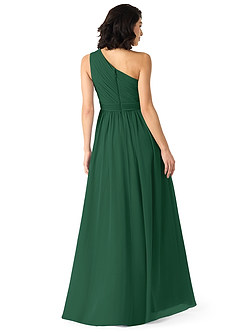 Azazie Mathilda Robes de demoiselle d'honneur Robe Trapèze en Mousseline de soie Ue épaule Vert Foncé image2