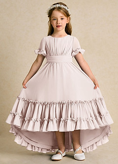 Azazie Kass Flower Girl Dresses Rose Petal A-Line Pleated Chiffon Dress image2