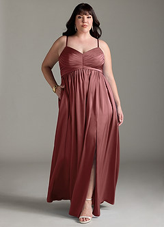 Azazie Alia Bridesmaid Dresses Amethyst A-Line Pleated Stretch Satin Dress image17