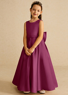 Azazie Pipsy Robe Demoiselle D'honneur Fillette Robe Trapèze en Mat Satiné Arc Mûre image4