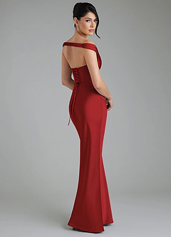 Azazie Stella Bridesmaid Dresses Pomegranate Sheath Corset Stretch Satin Convertible Dress image2
