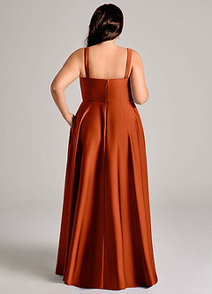 Azazie Shaude Bridesmaid Dresses Paprika A-Line Pleated Stretch Satin Dress image13