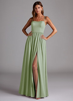 Azazie Calianna Bridesmaid Dresses Dusty Sage A-Line Off the Shoulder Stretch Satin Convertible Dress image1