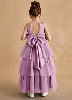 Azazie Megallie Flower Girl Dresses Wisteria A-Line Bow Tulle Dress image5