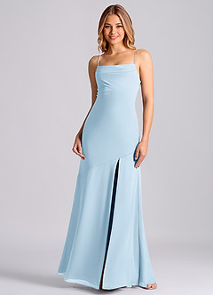 Azazie Grata Vestidos de damas de honor Vestido de Azul Cielo de Gasa de Corte Sirena con Plisado image3