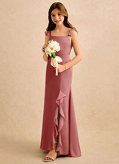 Azazie Novalie Girls Formal Robe Demoiselle D'honneur Fillette Robe Sirène en Satin extensible Arc Antique Rose image2