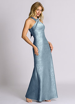 Azazie Doretta 신부 들러리 드레스 쉬스 주름진 자카드 바닥 길이 드레스 image5