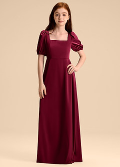 Azazie Briar Junior Burgundy A-Line Bow Stretch Satin Dress image6