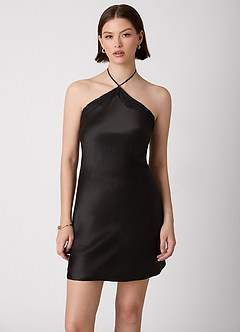black halter cocktail dress knee length Azazie Shift Mini Dresses in Halterneck dress Collar Size:18 17½   34/35 Aspiga, Ethical Ladies A-Line Dresses Process Time