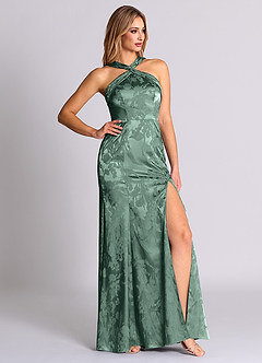 Azazie Rue 신부 들러리 드레스 쉬스 주름진 자카드 바닥 길이 드레스 image3