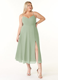 Azazie Clarissa Brautjungfernkleider A-Linie V-Hals Chiffon Kleid Staubiger Salbeigrün image7