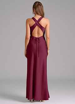 Azazie Evadne Bridesmaid Dresses Mulberry A-Line Pleated Stretch Satin Dress image2